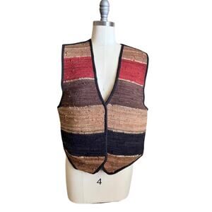 AJNY NYC Woven Leather Vest Boho Western Patchwork Multicolor Size L Handmade